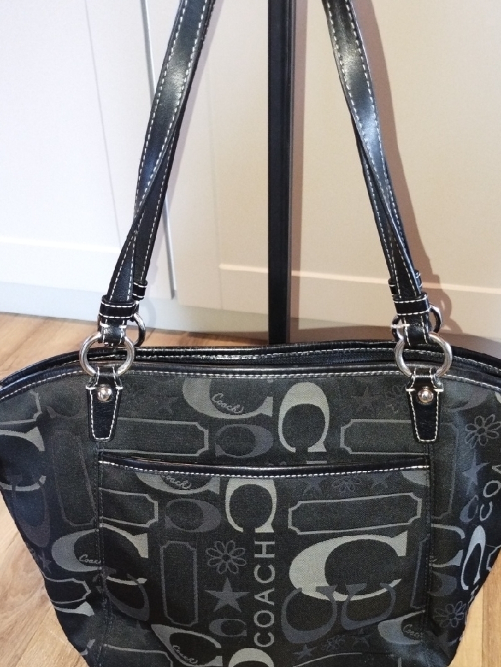 VTG Leah Coach Black Signature Logo Shoulder Bag with Turnlock, PLUSH NOT INCLUD - Picture 8 of 14
